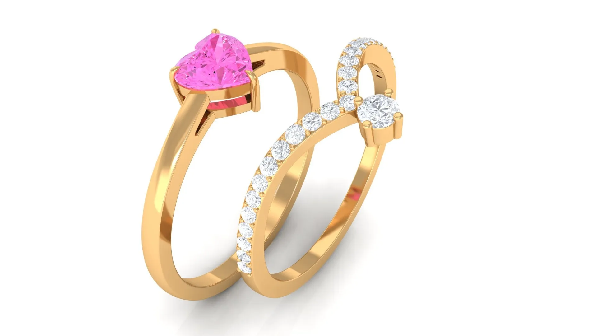 Heart Shape Pink Sapphire Stackable Ring Set with Diamond