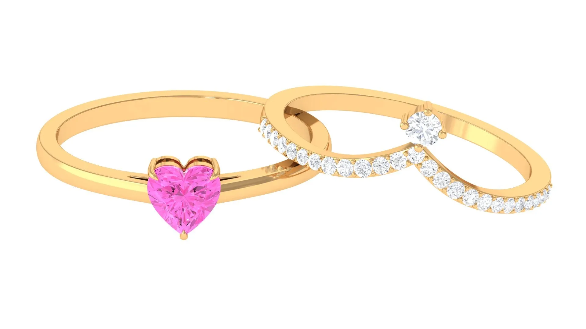 Heart Shape Pink Sapphire Stackable Ring Set with Diamond