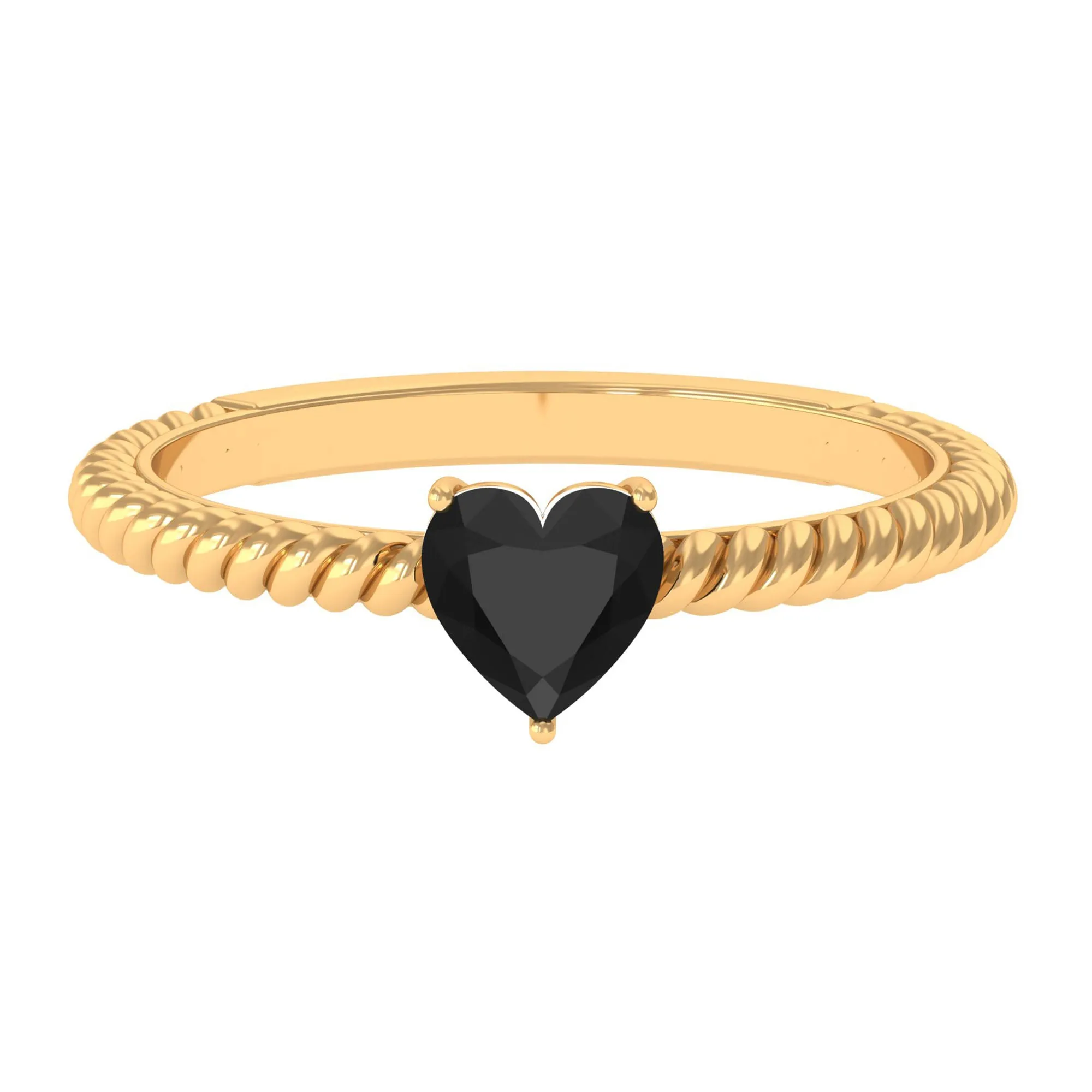 Heart Shape Solitaire Lab Grown Black Diamond Ring with Twisted Rope