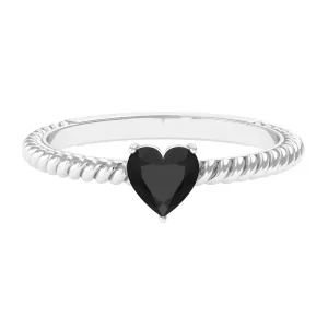 Heart Shape Solitaire Lab Grown Black Diamond Ring with Twisted Rope