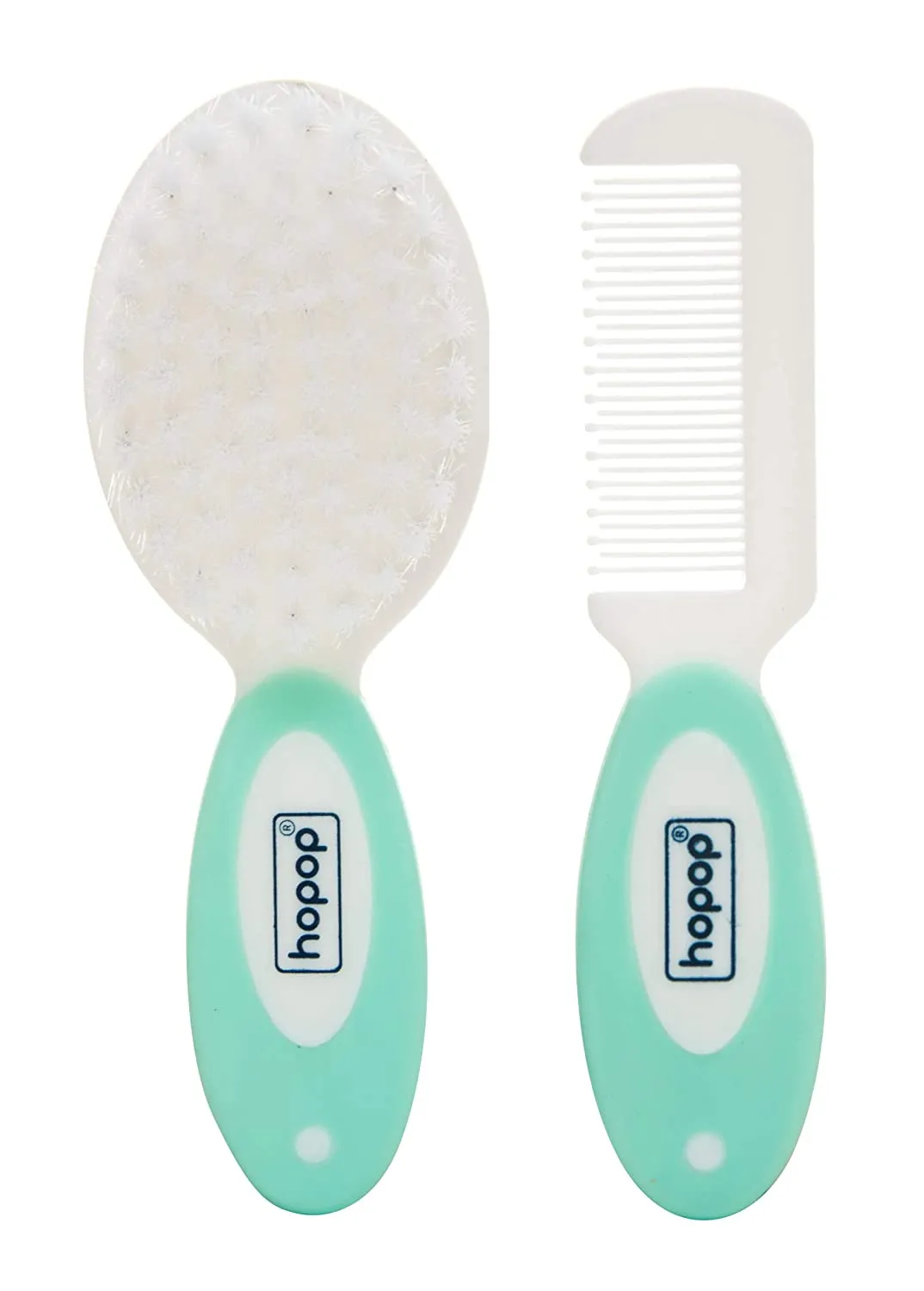 HOPOP Soft Bristle Comb & Brush Set For Babies - White & Green 0m 