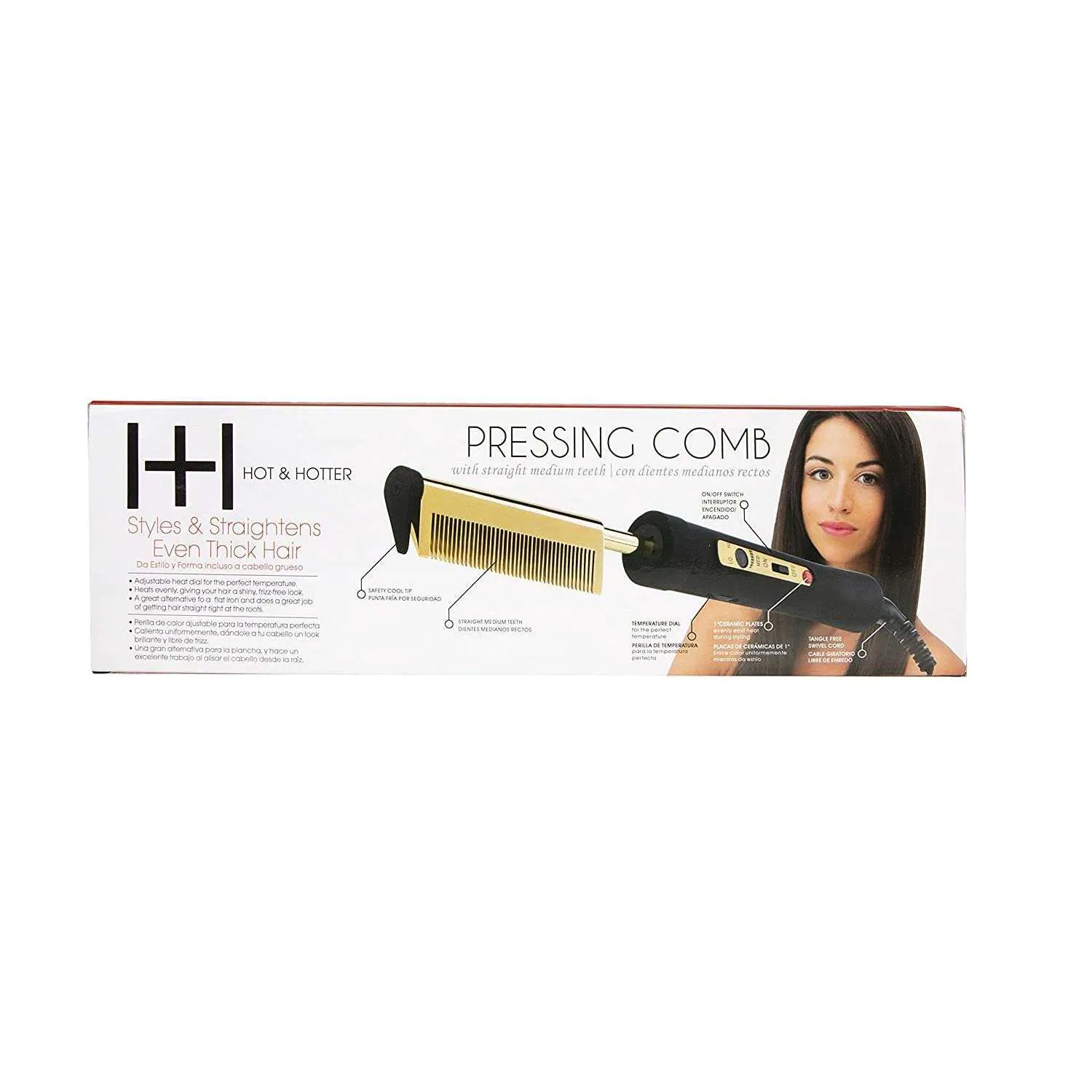 Hot & Hotter Electric Pressing Comb Medium Straight Teeth