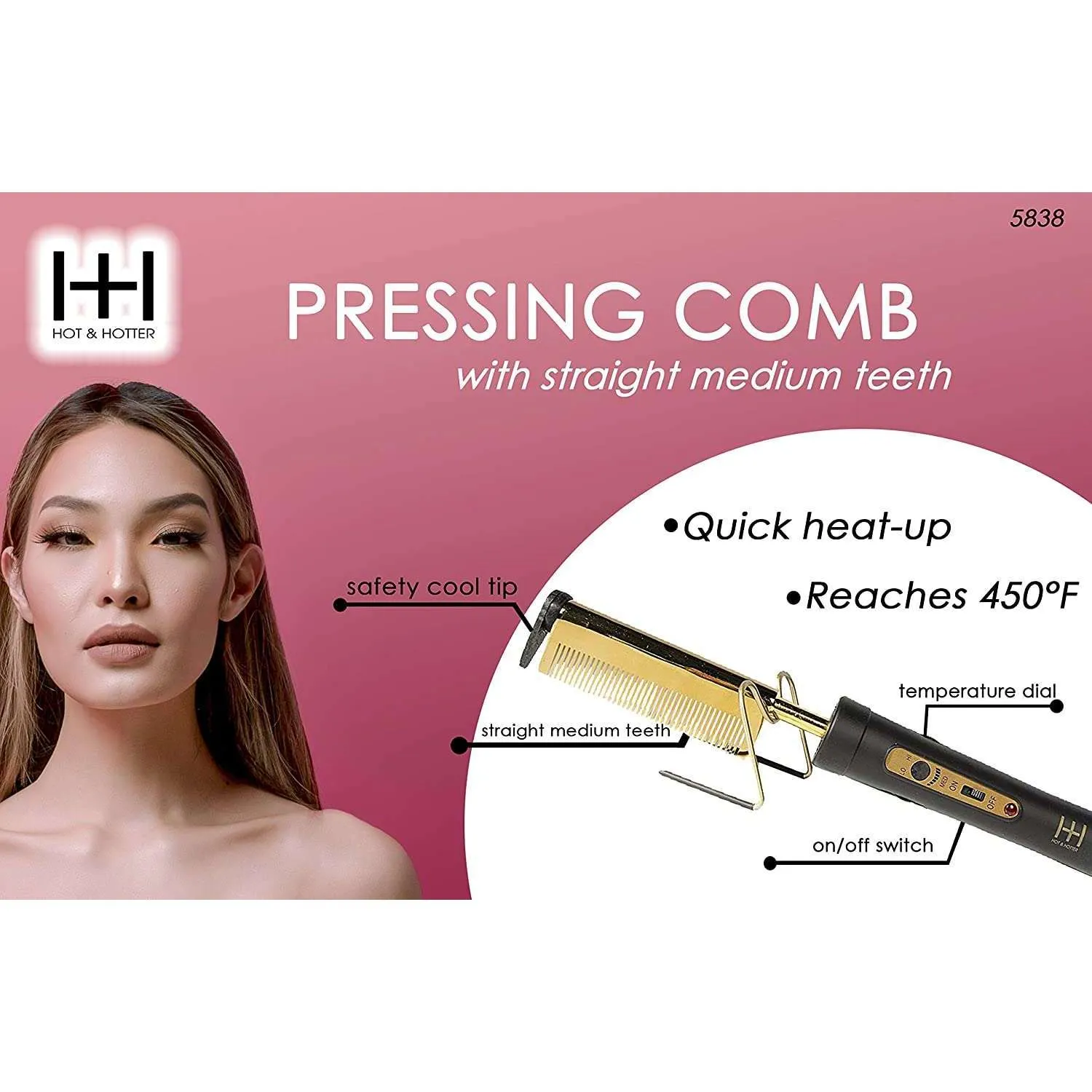 Hot & Hotter Electric Pressing Comb Medium Straight Teeth