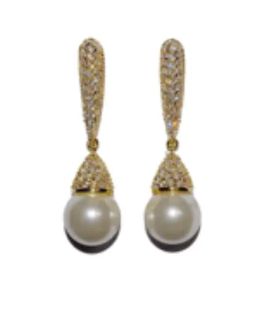 Jada Dramatic Pave' and Pearl Bridal Earrings