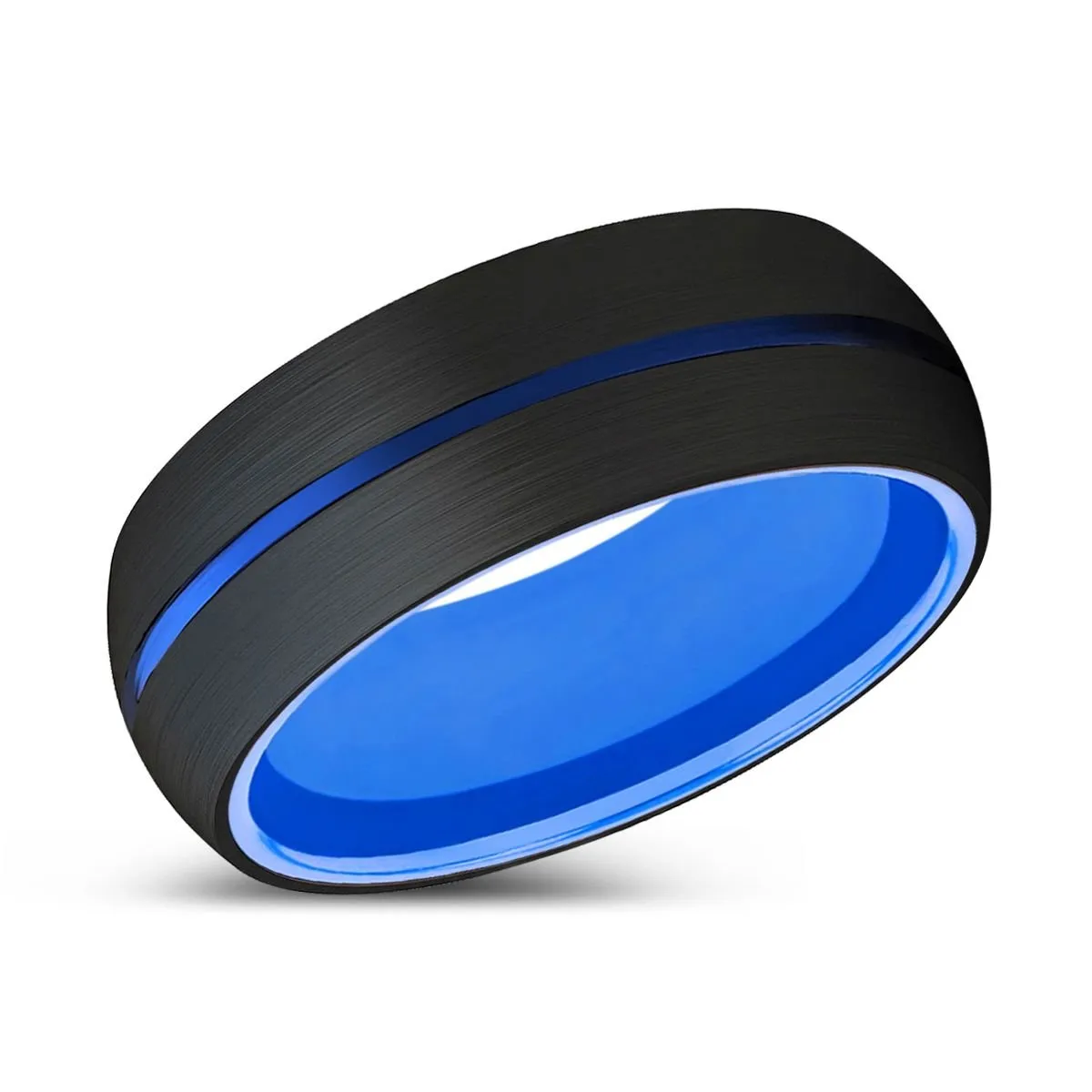 JOLT | Blue Ring, Black Tungsten Ring, Blue Groove, Domed