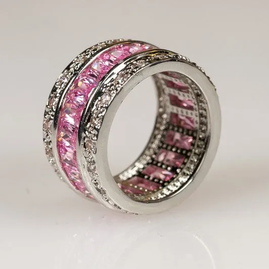 Kinsley Radiant Cut Pink Eternity Band Ring | 11ct