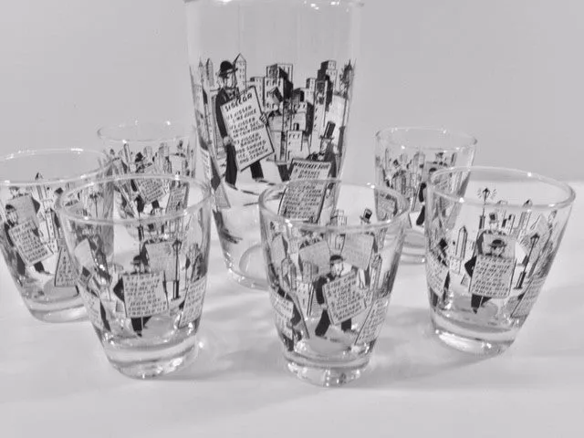 Libbey - Mid-Century "City Life" 7-Piece Cocktail Set (6 Glasses, 1 Shaker)