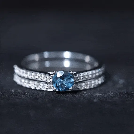 London Blue Topaz and Diamond Wedding Ring Set