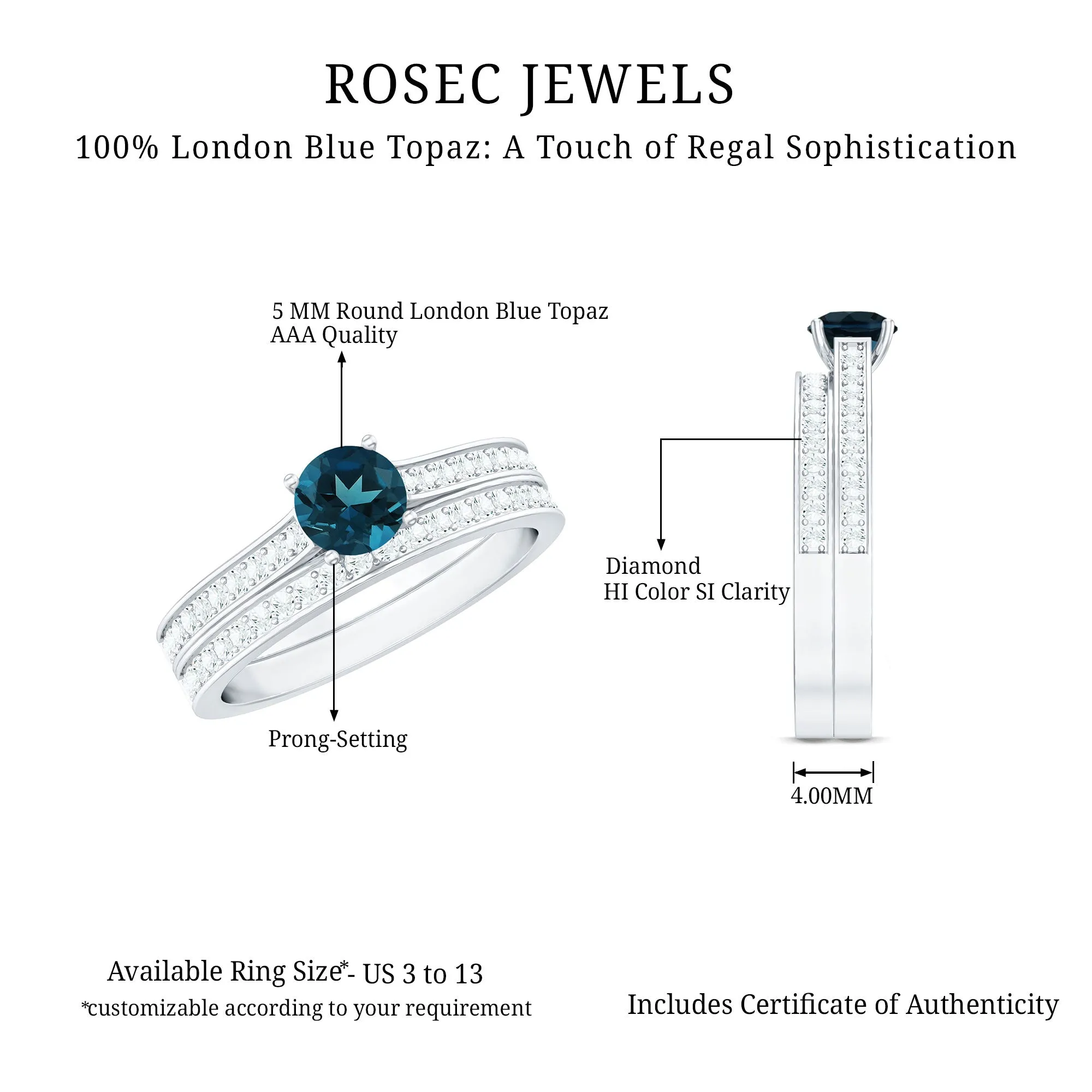 London Blue Topaz and Diamond Wedding Ring Set