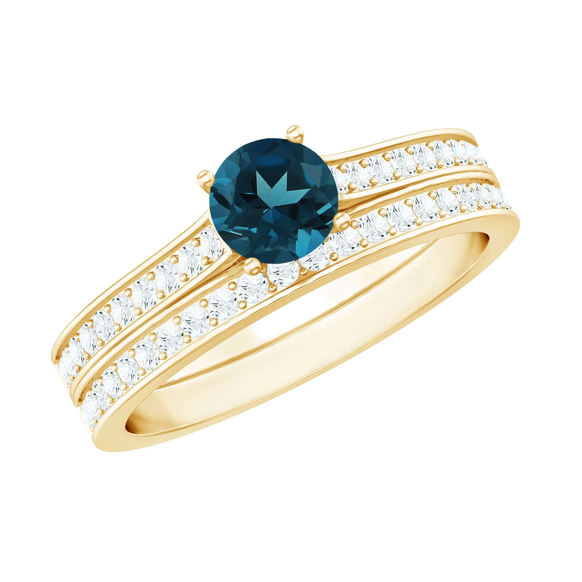 London Blue Topaz and Diamond Wedding Ring Set