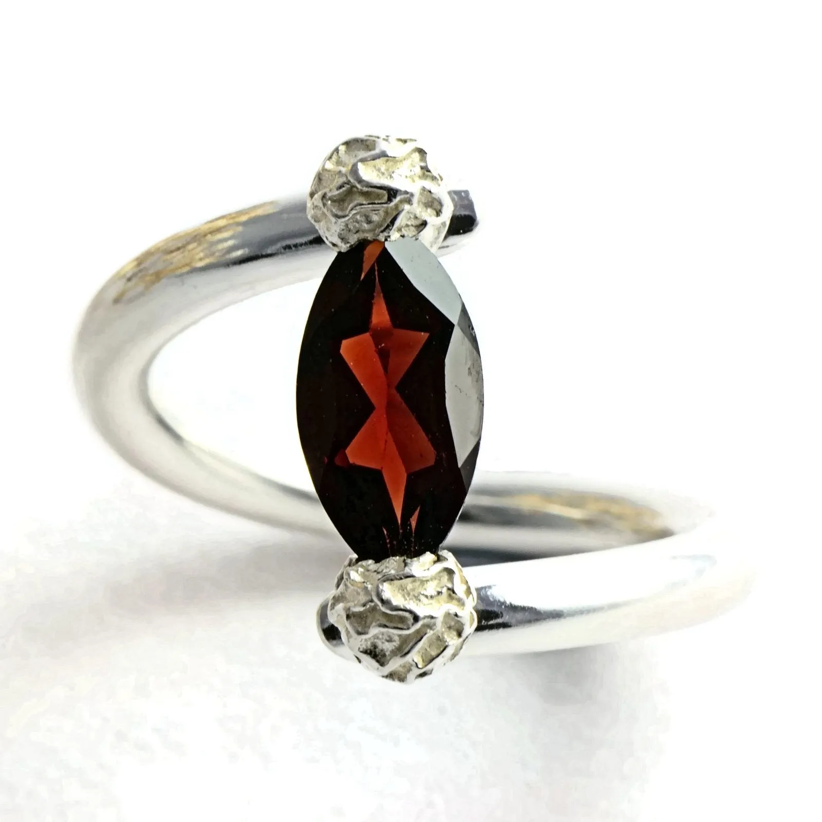 Marquise, Tension-set Ring Design, Sterling Silver Peppercorns