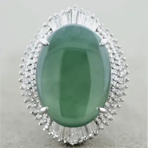 Massive Jadeite Jade Diamond Platinum Cocktail Ring