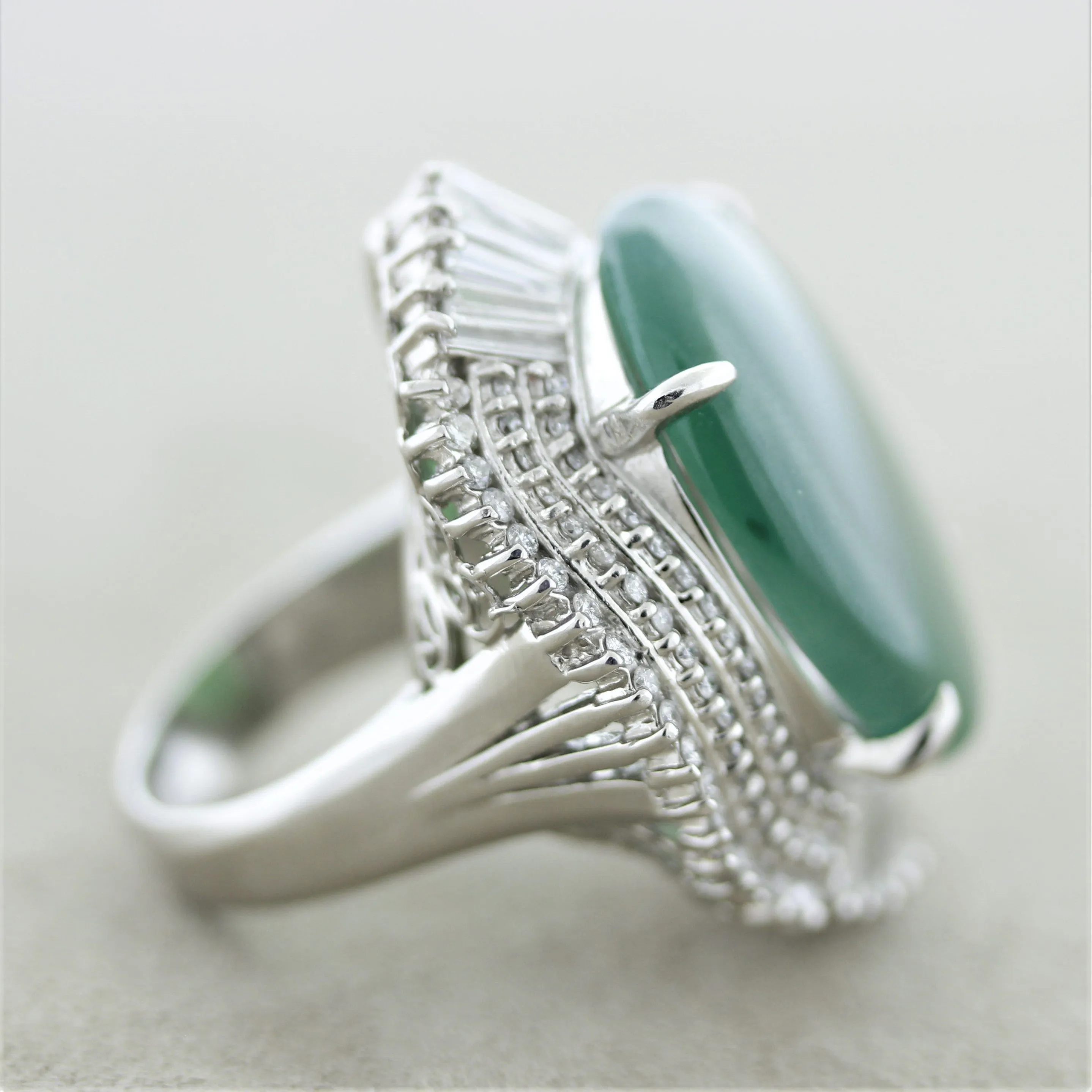 Massive Jadeite Jade Diamond Platinum Cocktail Ring