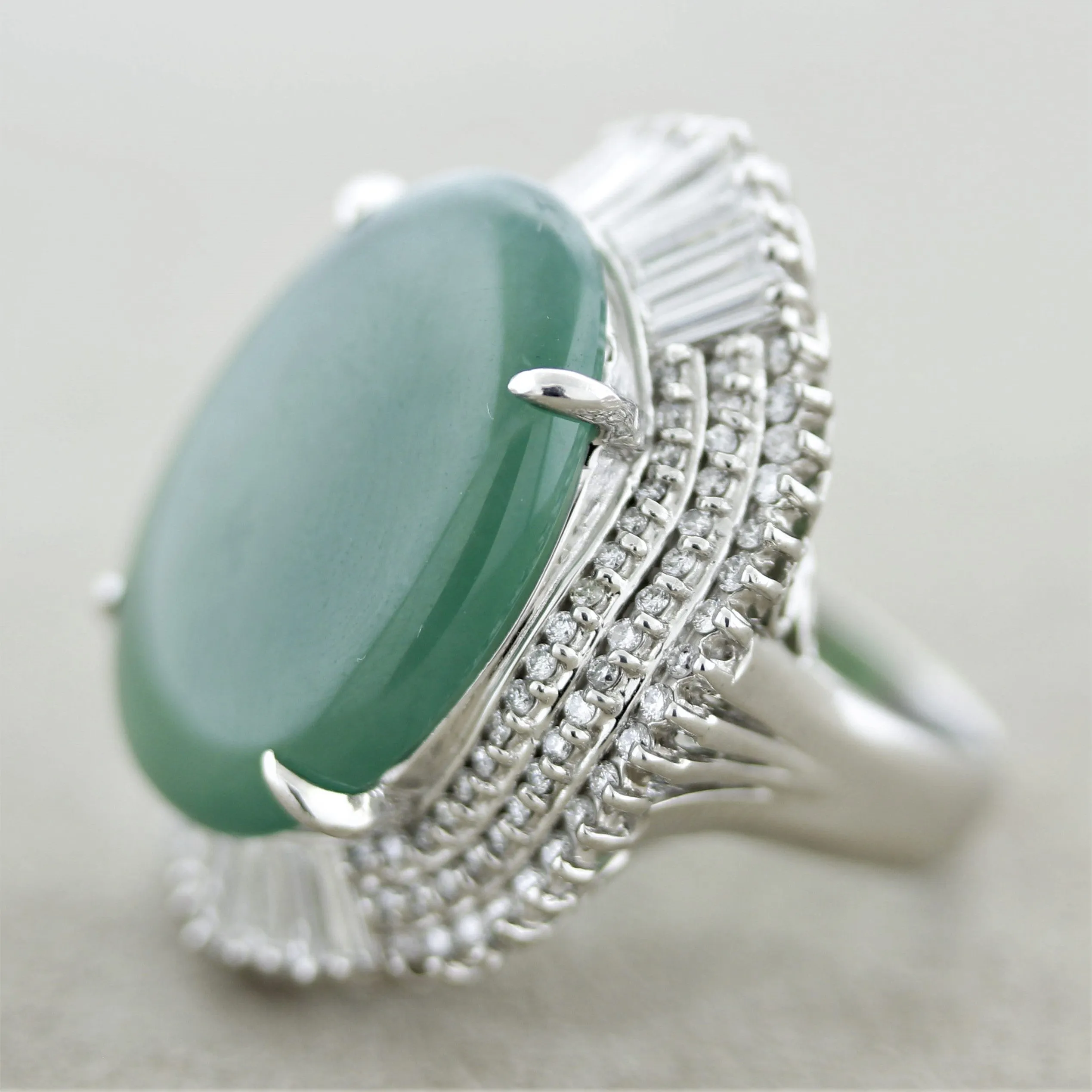 Massive Jadeite Jade Diamond Platinum Cocktail Ring