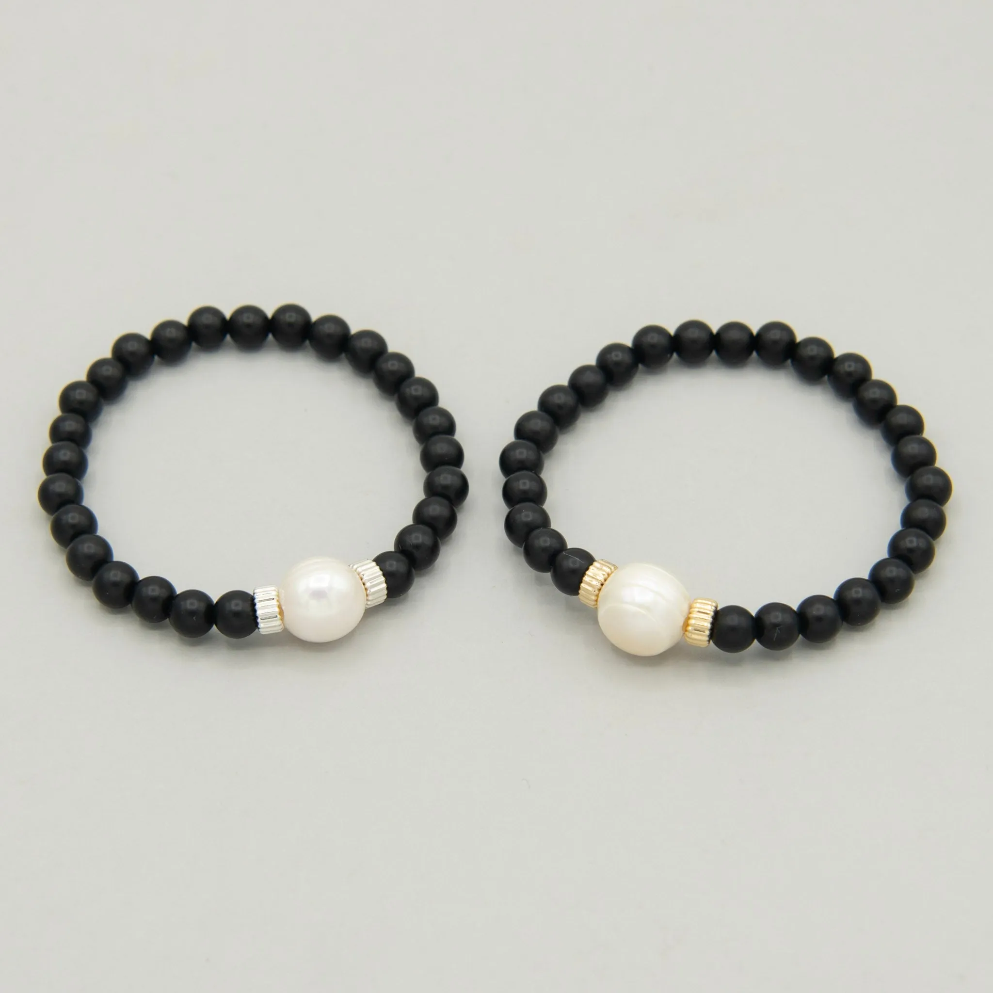 Matte Black Onyx & Freshwater Pearl Bracelet