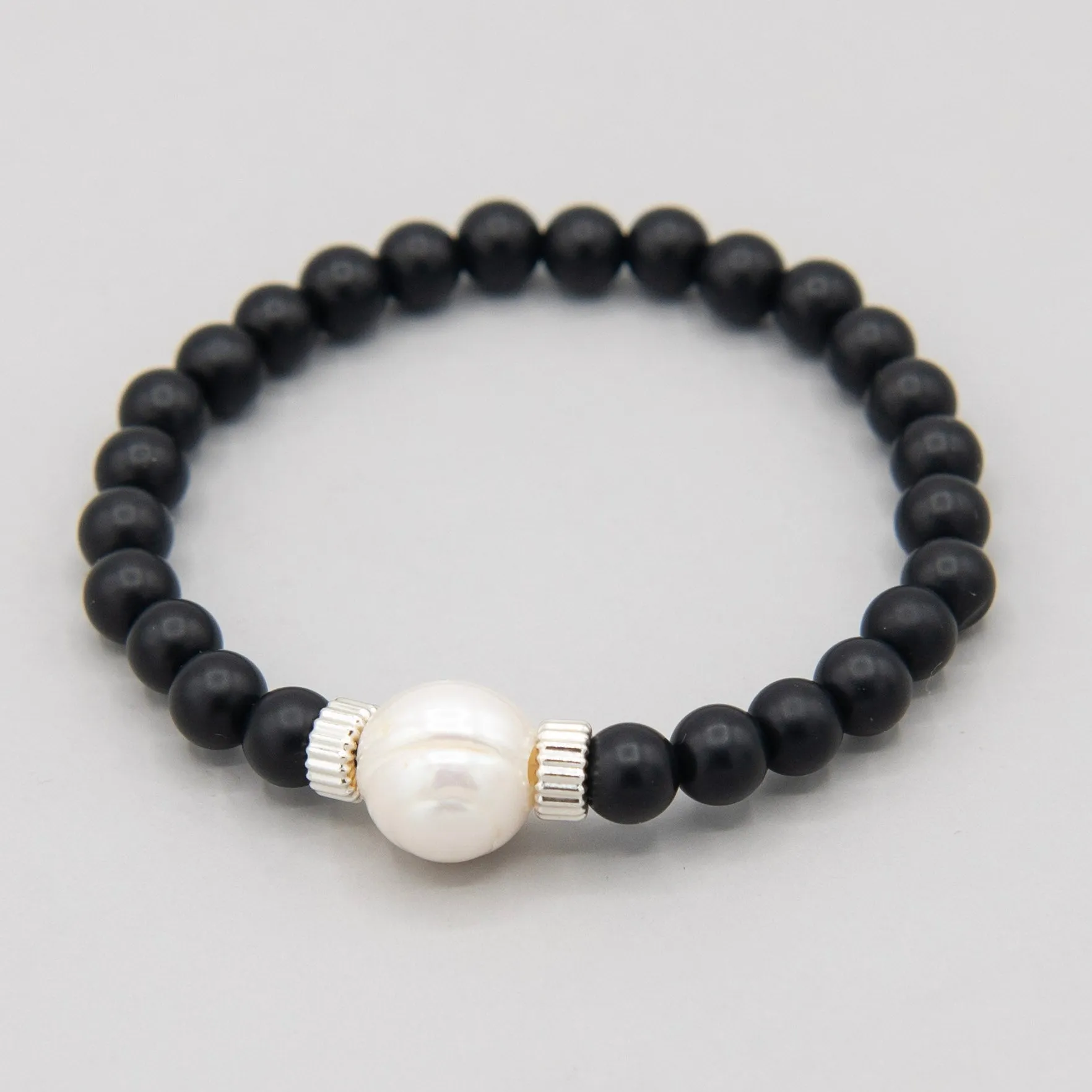 Matte Black Onyx & Freshwater Pearl Bracelet