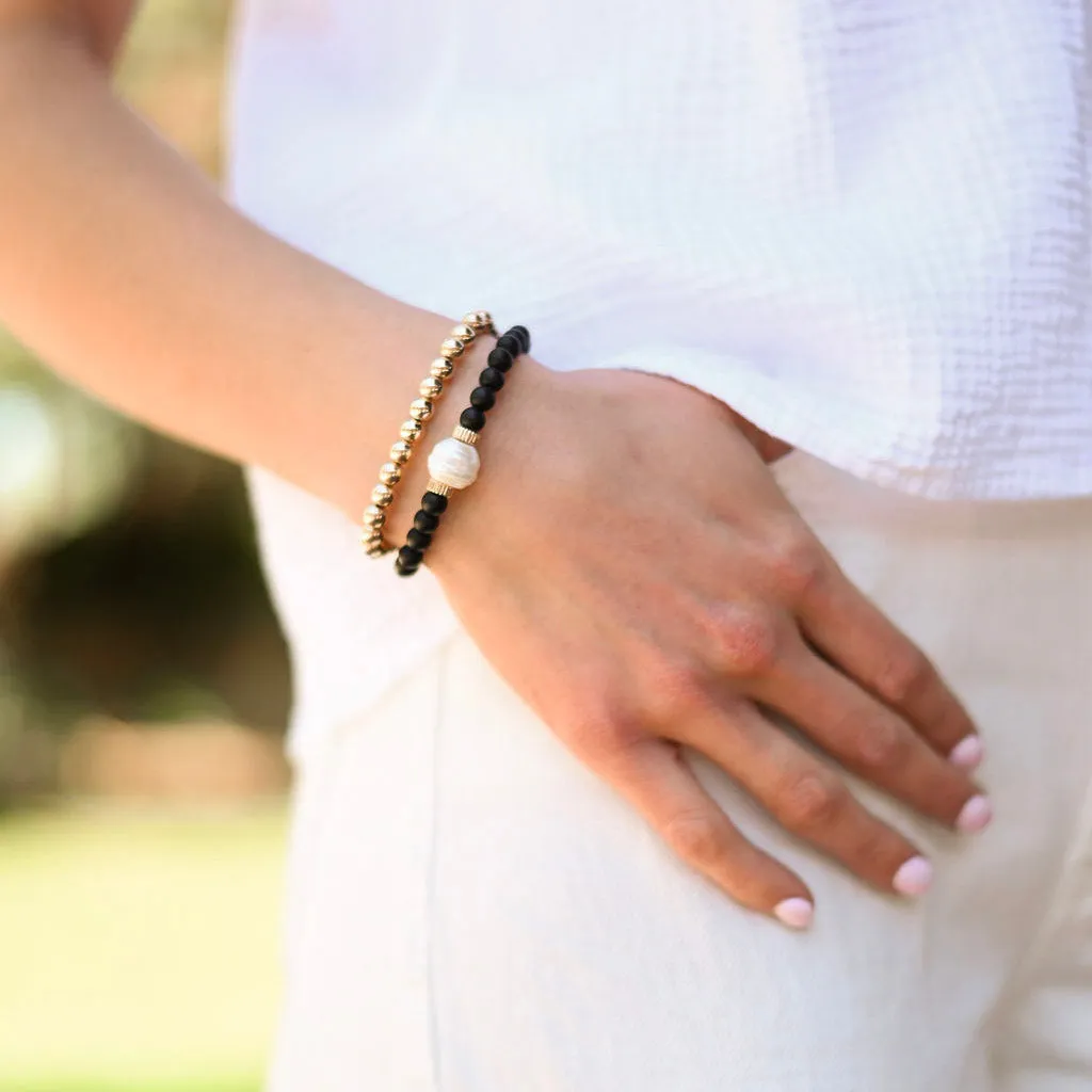 Matte Black Onyx & Freshwater Pearl Bracelet