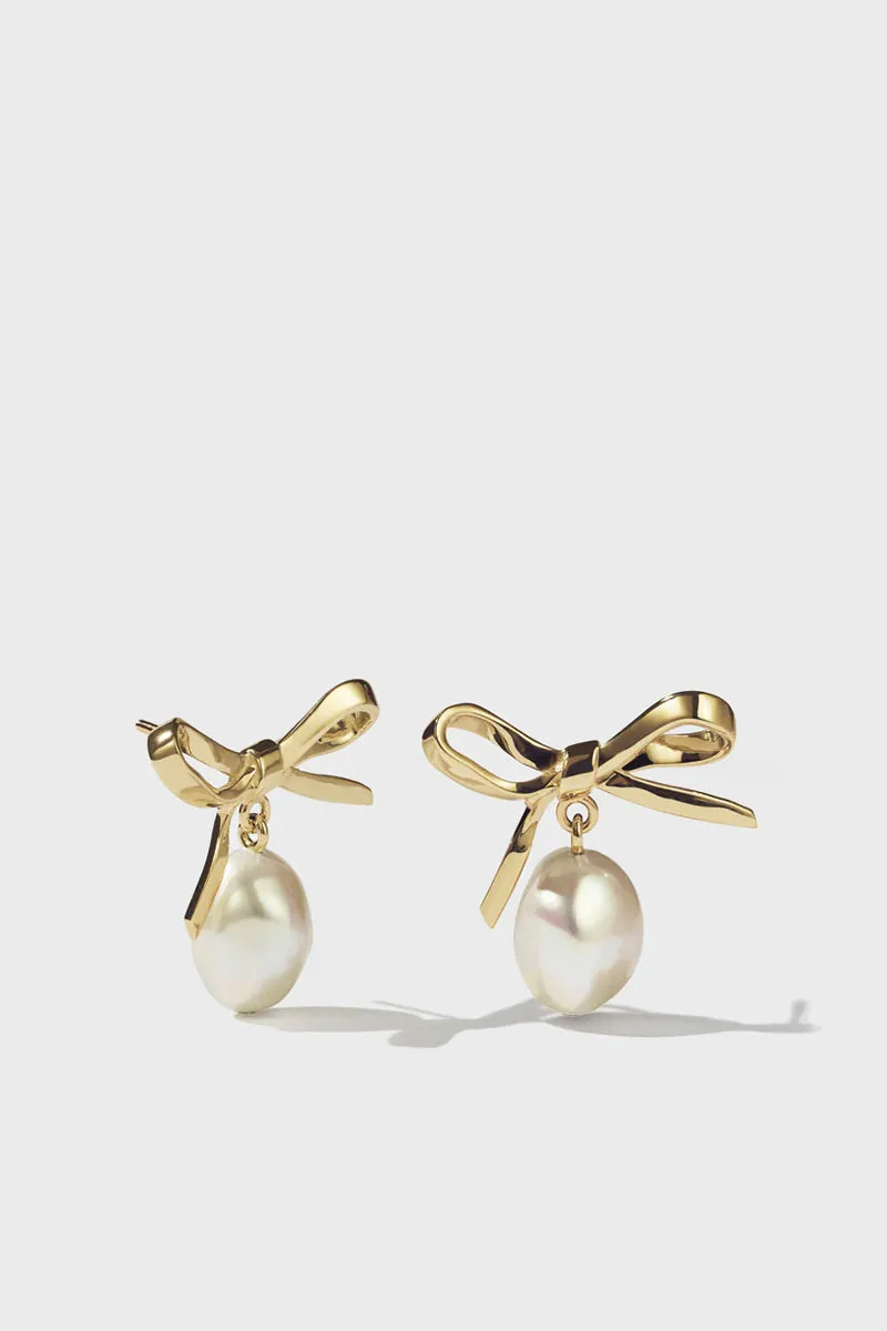 Meadowlark - Bow Pearl Stud Earrings, Gold Plated