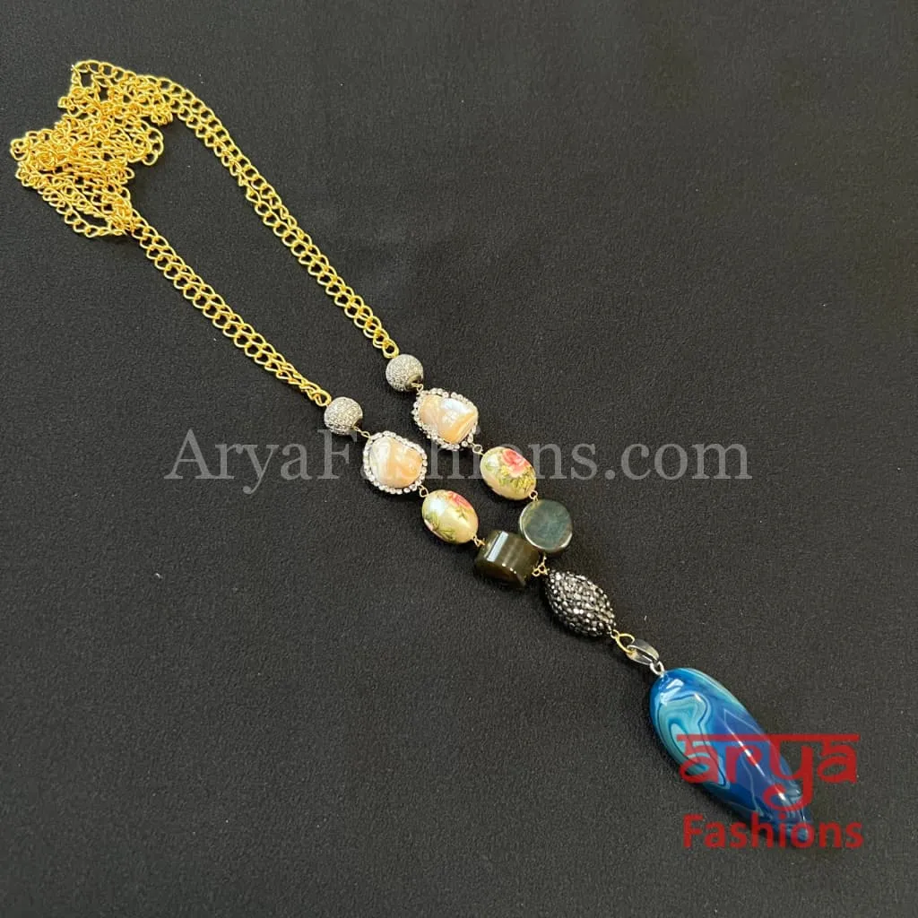 Meghan Blue Beads Baroque Pearls Indian Necklace