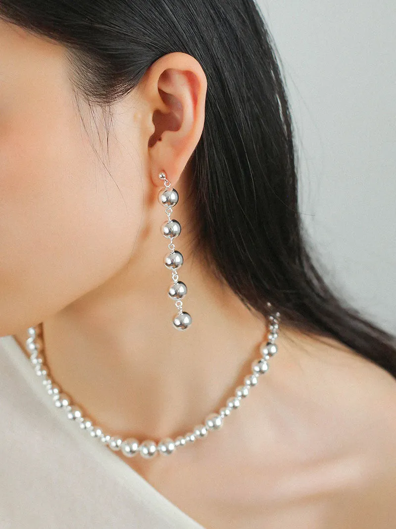 Metal Ball Beaded Spliced Pearl Drop Long Earrings