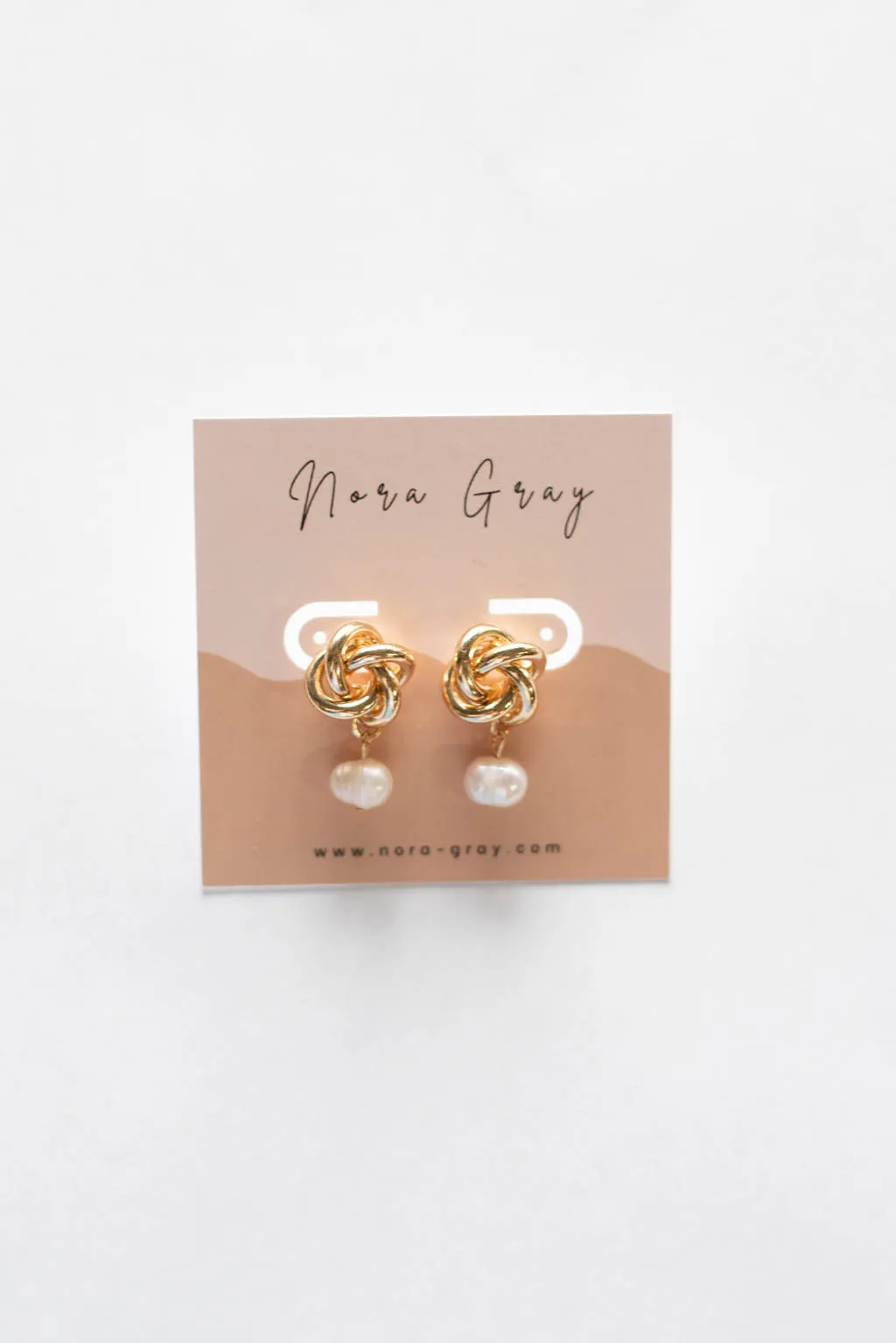 Metal Knot Fresh Water Pearl Earrings