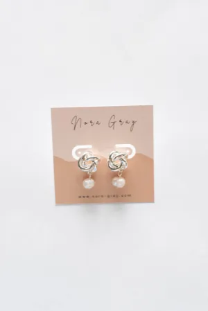 Metal Knot Fresh Water Pearl Earrings