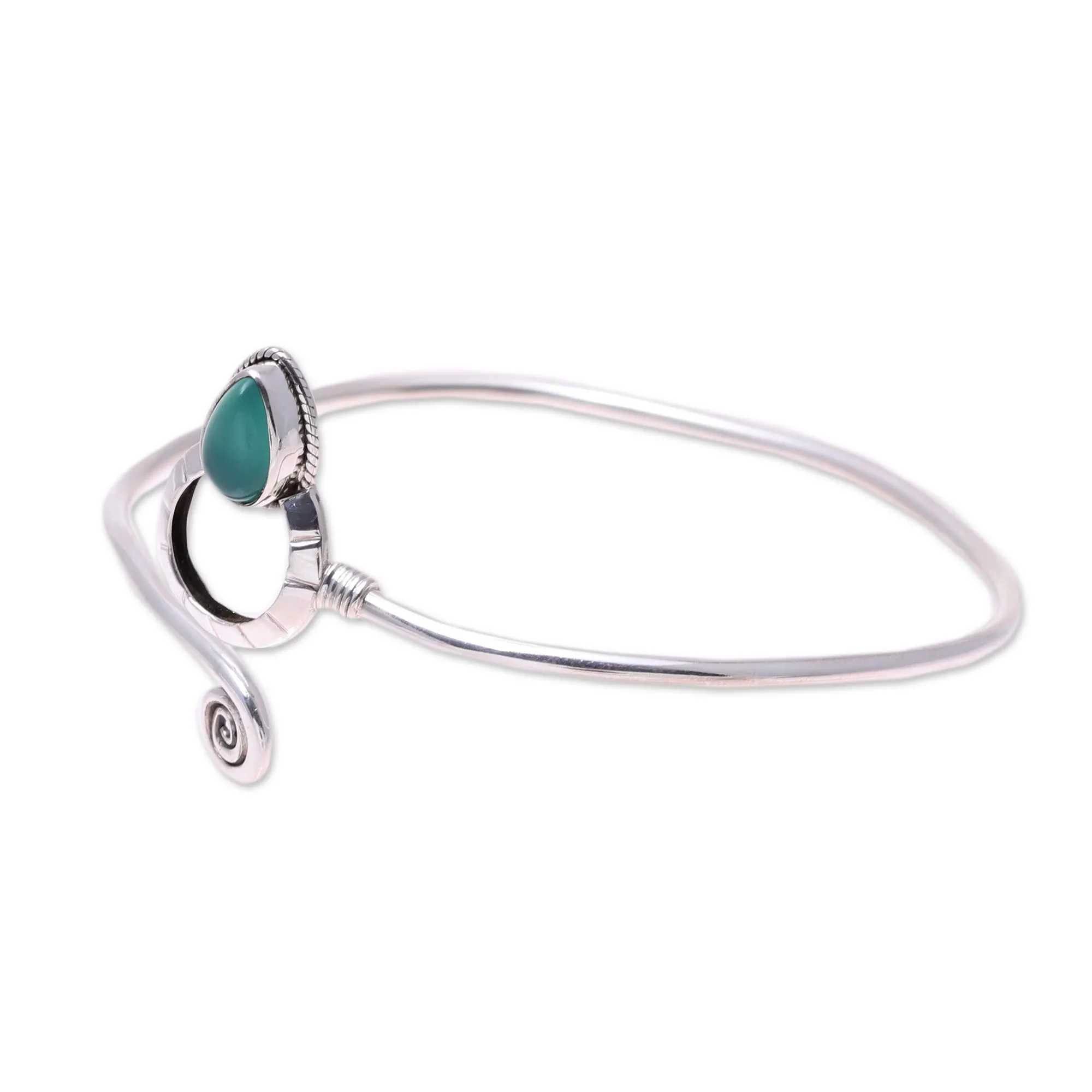 Modern Delhi Vibe Sterling Silver and Green Onyx Minimalist Cuff Bracelet