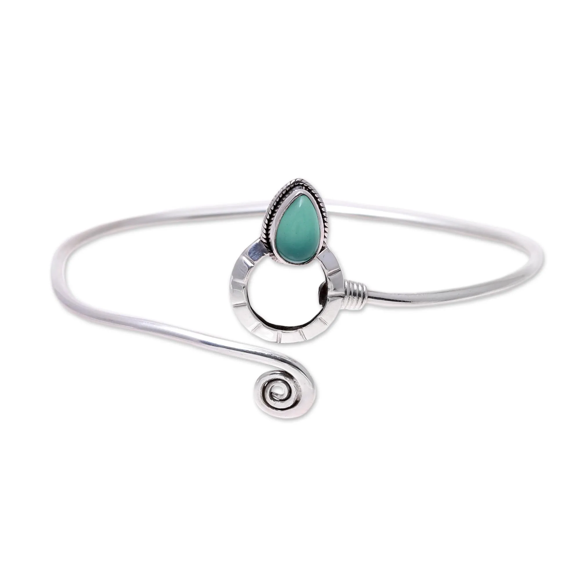 Modern Delhi Vibe Sterling Silver and Green Onyx Minimalist Cuff Bracelet