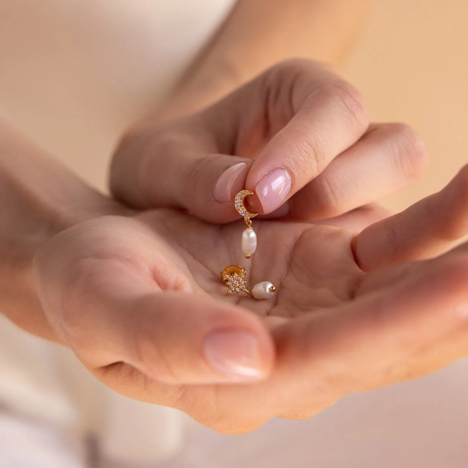 Moon & Star Pearl Earrings