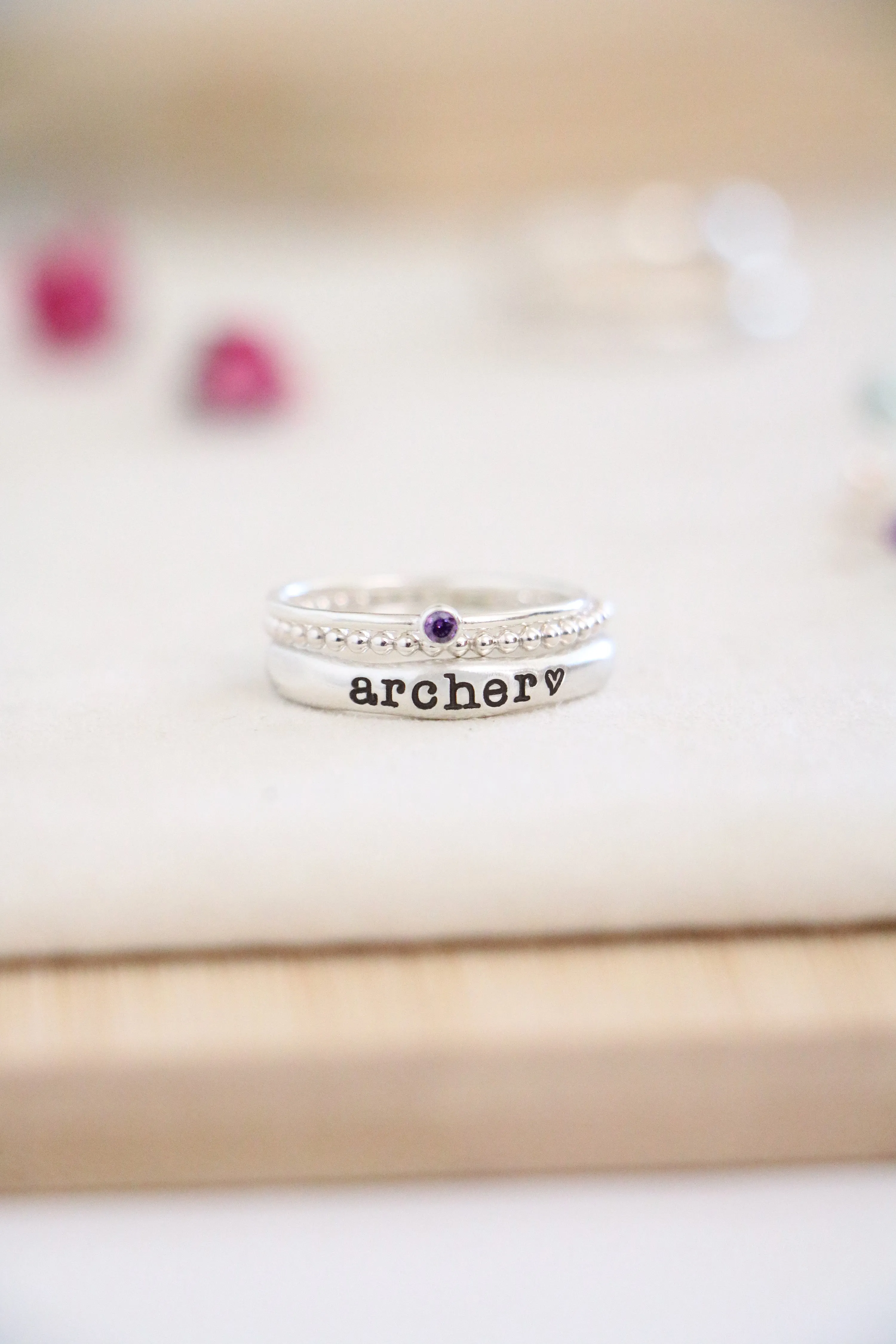 name ring   birthstone ring {sterling silver}