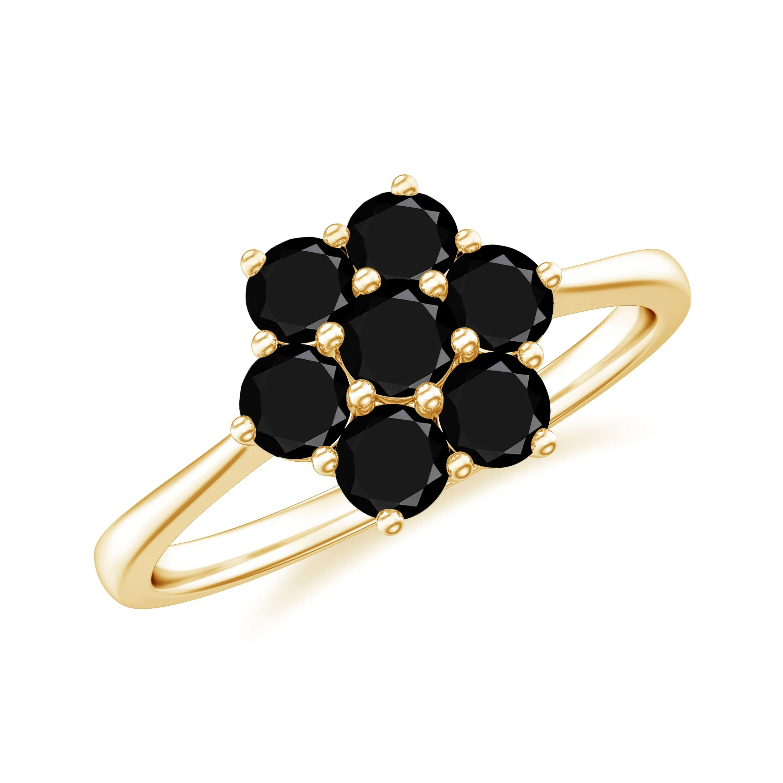 Natural Black Diamond Flower Cluster Ring in Prong Setting