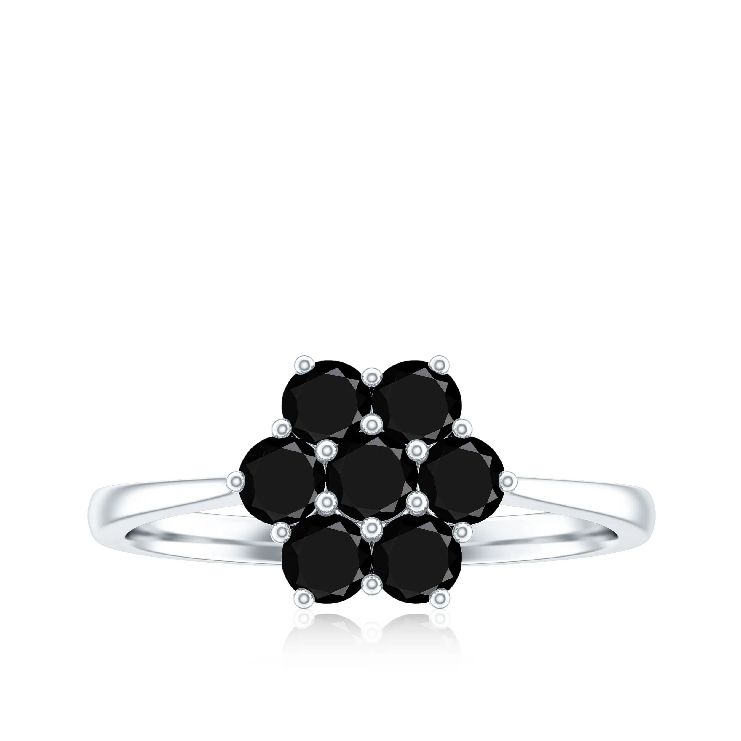 Natural Black Diamond Flower Cluster Ring in Prong Setting