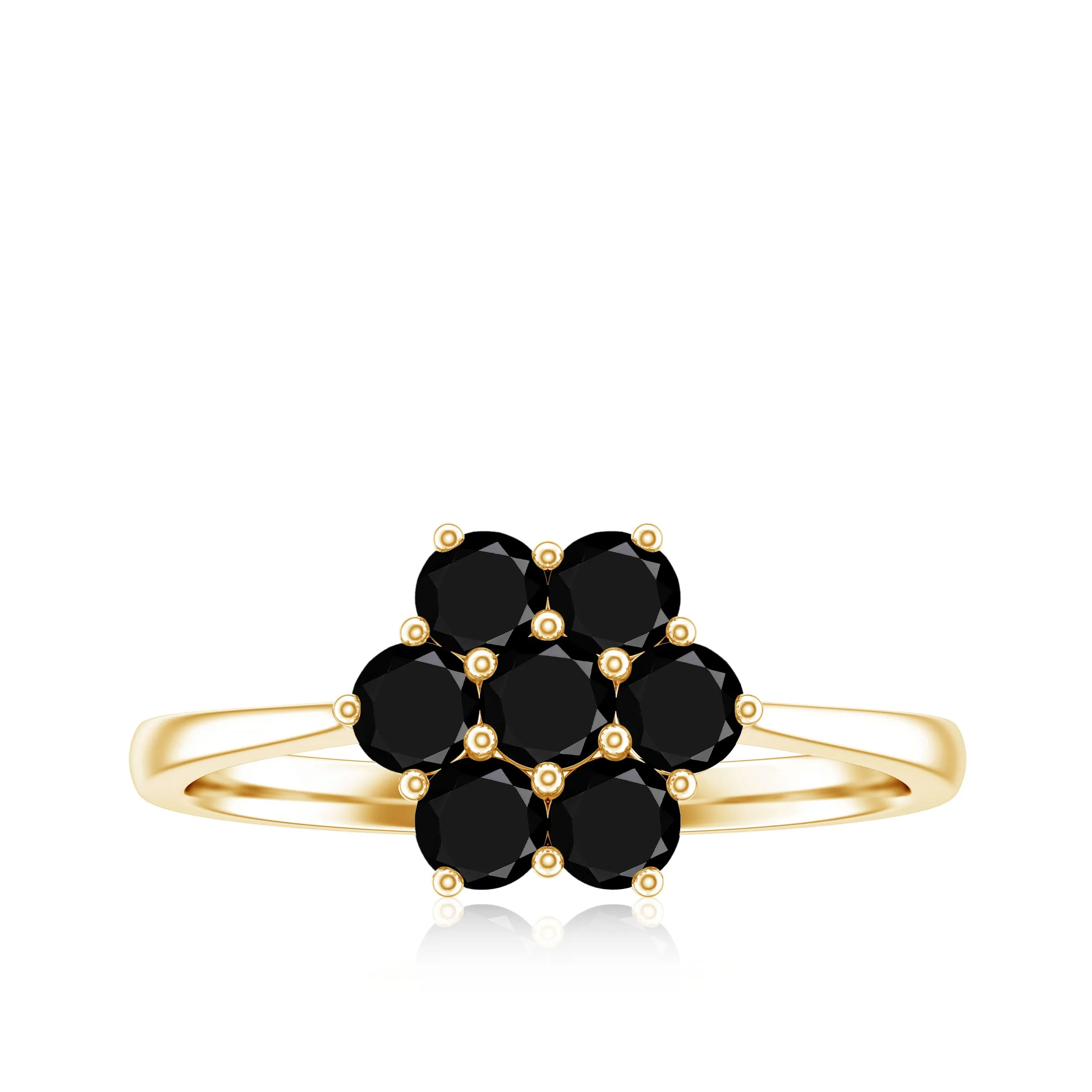 Natural Black Diamond Flower Cluster Ring in Prong Setting