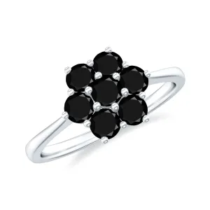 Natural Black Diamond Flower Cluster Ring in Prong Setting