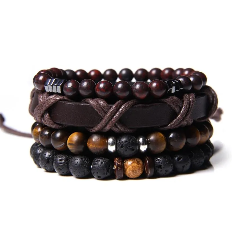 Nicolas Multilayered Leather & Natural Stone Beaded Bracelet