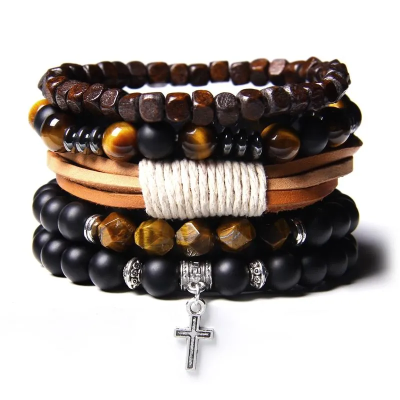 Nicolas Multilayered Leather & Natural Stone Beaded Bracelet