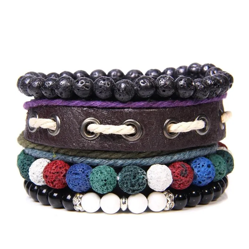 Nicolas Multilayered Leather & Natural Stone Beaded Bracelet