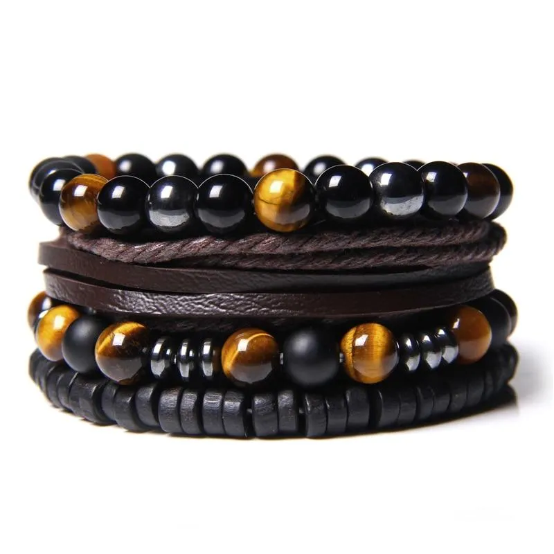 Nicolas Multilayered Leather & Natural Stone Beaded Bracelet