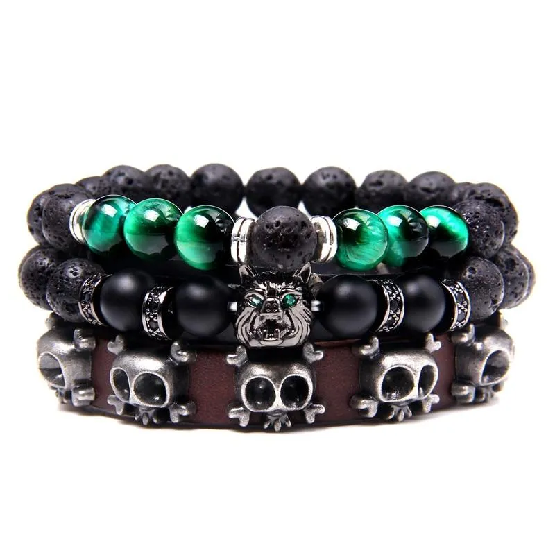 Nicolas Multilayered Leather & Natural Stone Beaded Bracelet