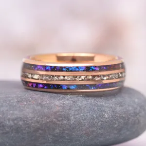 Orion Nebula & Crushed Diamond Wedding Band- 6MM Rose Gold Tungsten