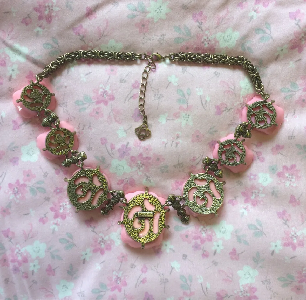 Oscar De La Renta Pink Roses Tulips Necklace