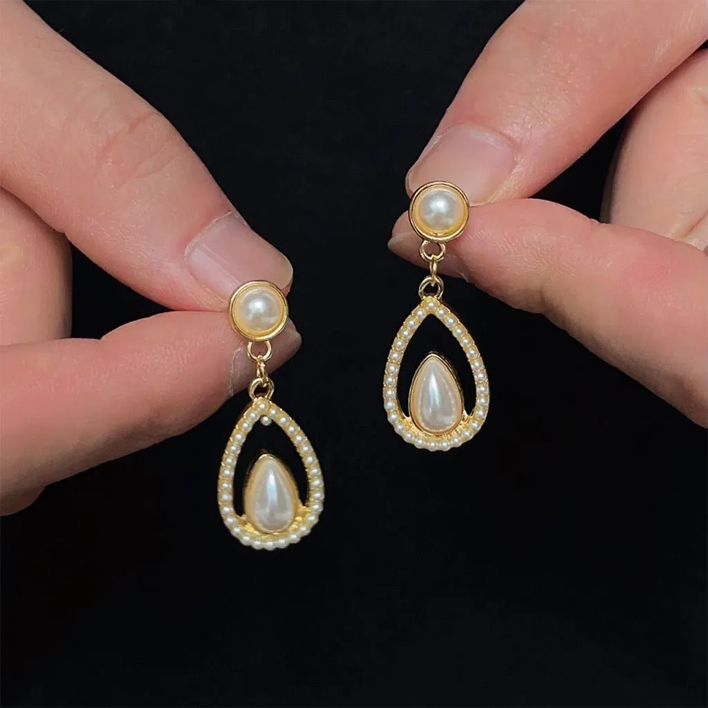 Palace style drop-shaped pearl earrings(MAC200)