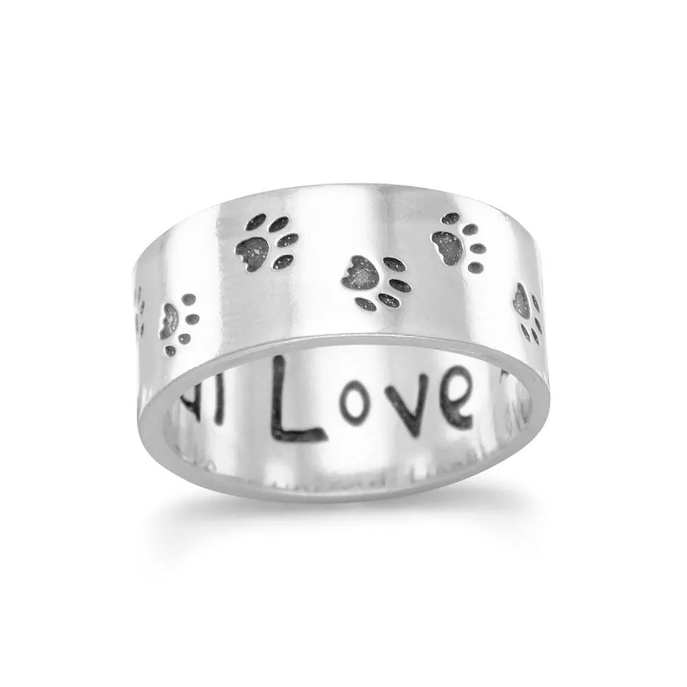 Paw Print "Unconditional Love" Wide Band Ring for Pet Lovers!