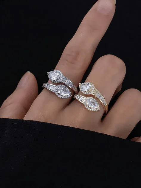 Pear Shape Adjustable Ring 925 Sterling Silver Baguette Zircon Ring Tarnish Free Luxury Rings