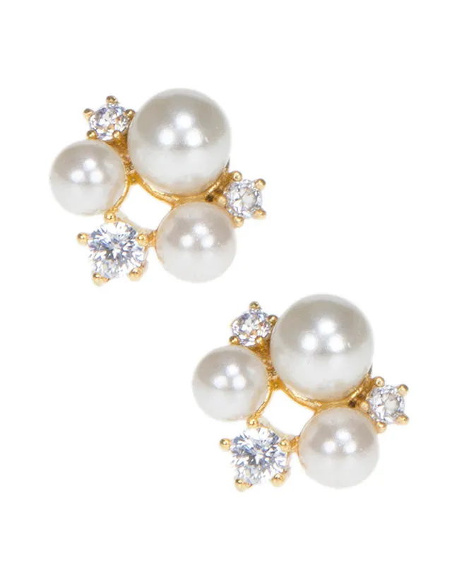 Pearl and CZ Cluster Earrings