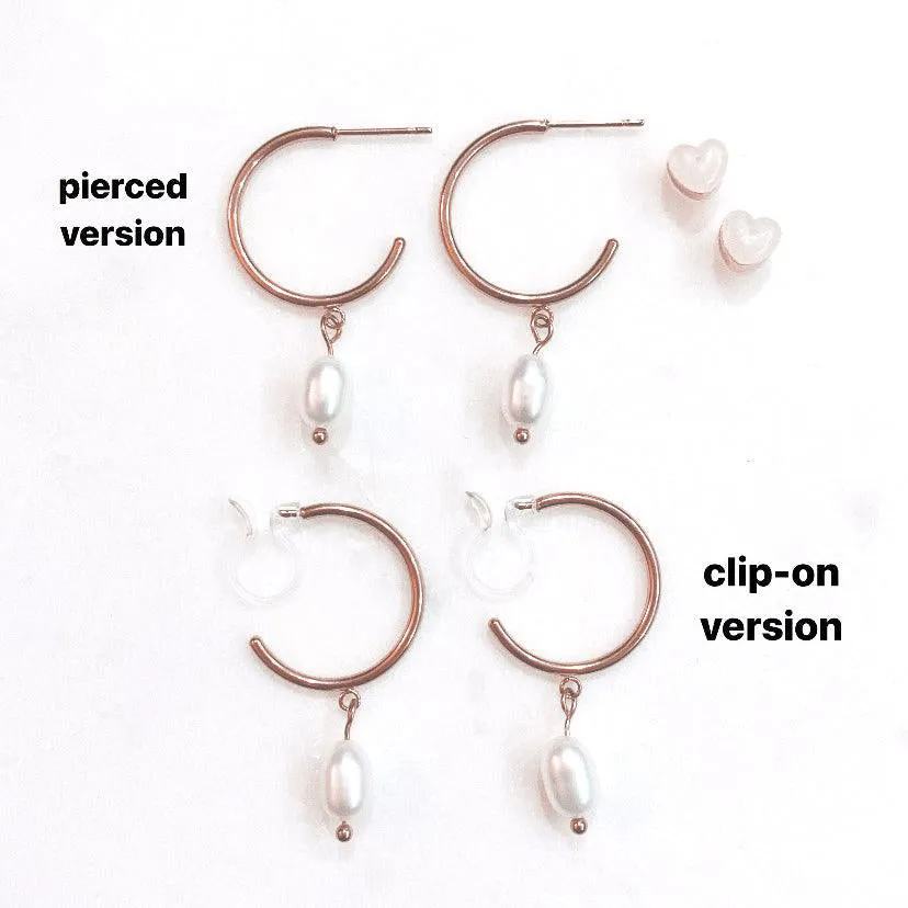 PEARL DANGLE SMALL HOOP EARRINGS IN ROSE GOLD