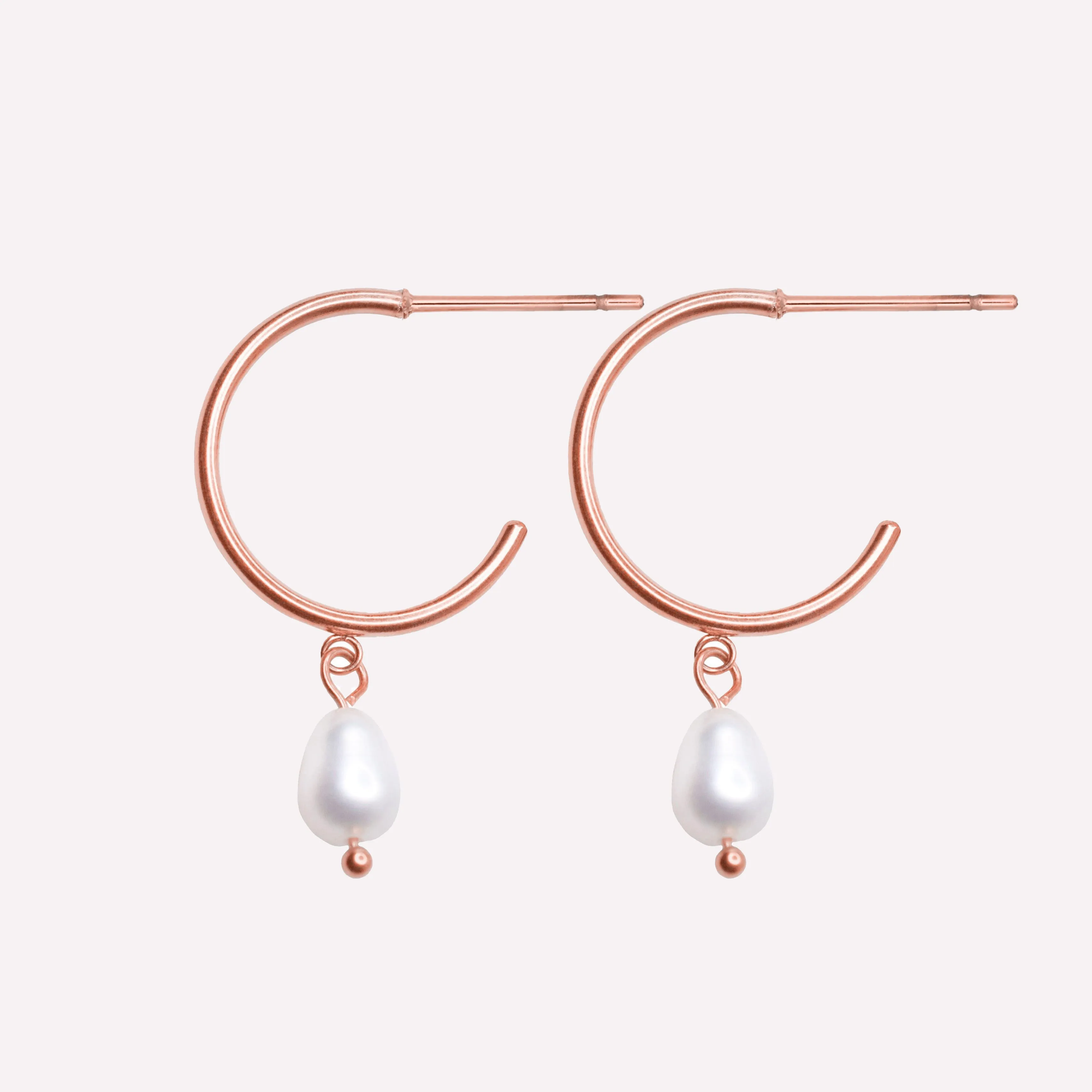 PEARL DANGLE SMALL HOOP EARRINGS IN ROSE GOLD