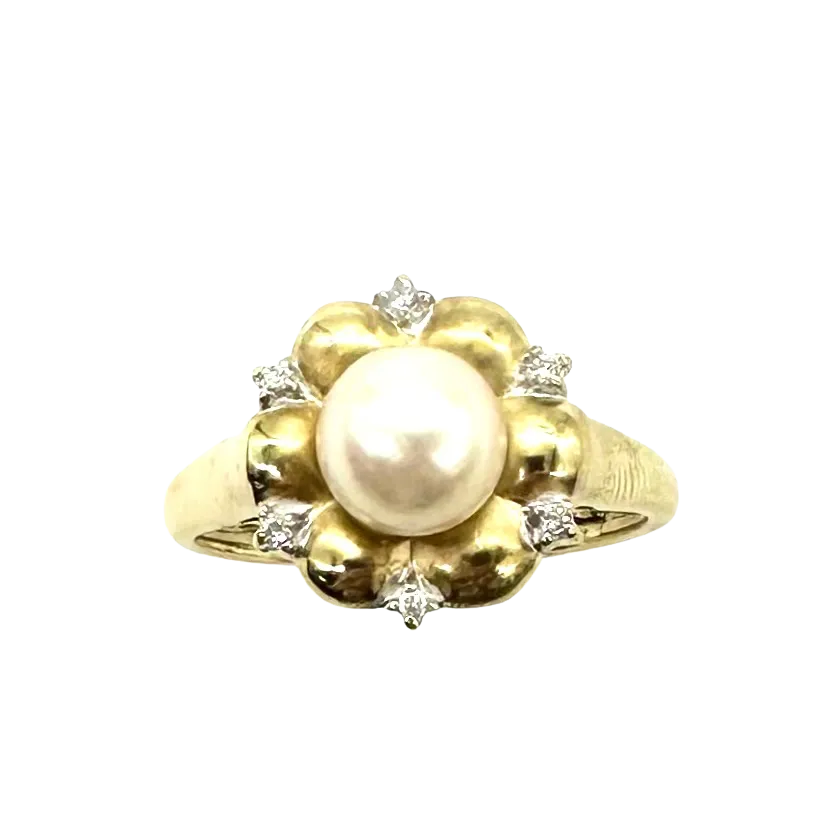 Pearl Ring W/ Diamond Accented Halo