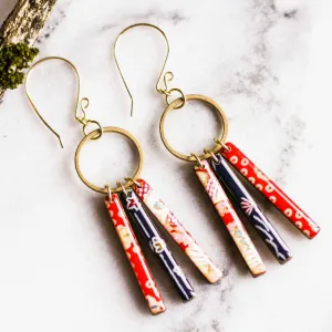 Petite Fringe Earrings - Red   Blue