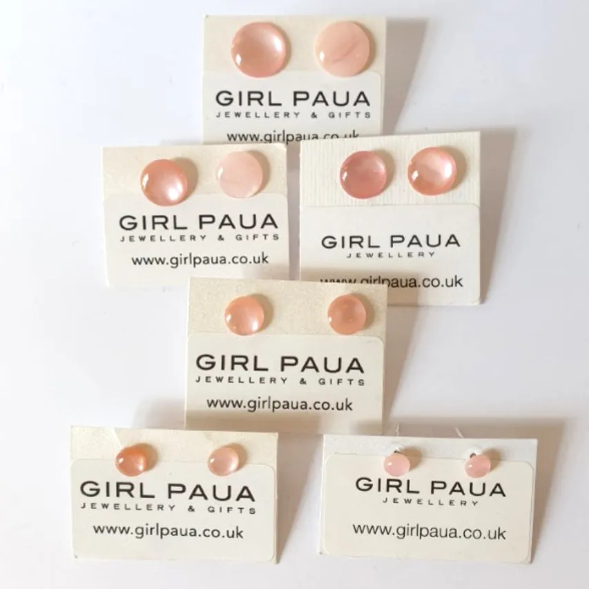 Pink Mother of Pearl Stud Earrings - by Mhairi Sim - Girl Paua